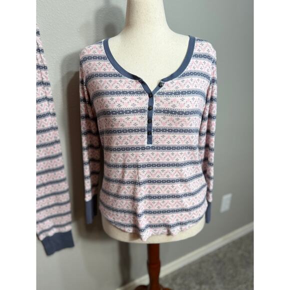 Victoria Secret sleep set pink & gray stripe long sleeve v neck loose comfy Sz M - Picture 2 of 11